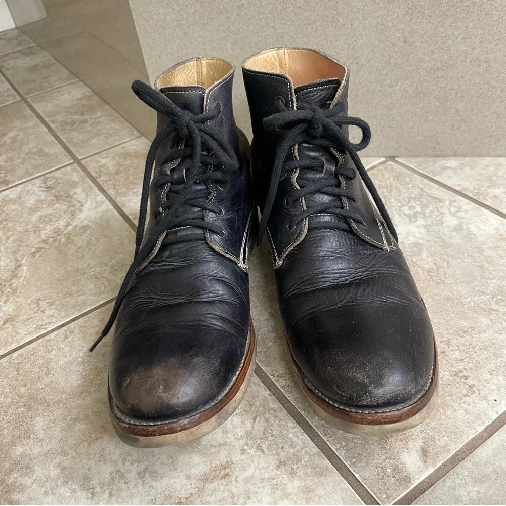 BEDSTU Mens Boots Sz 13 BLACK Distress‎ Leather  VIBRAM Hand Made  Mexico